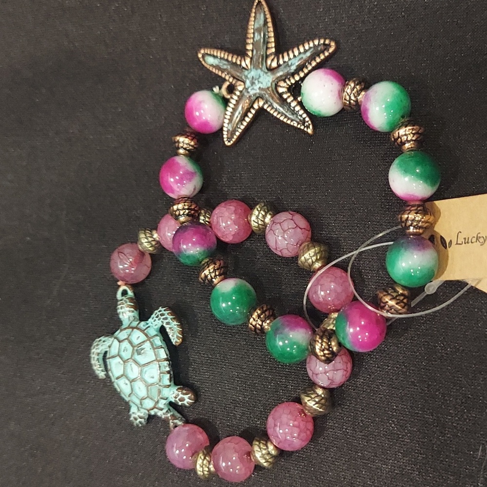 Gemstone Bracelet Set Turtle and Starfish